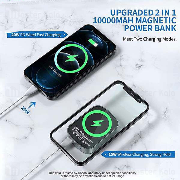 پاوربانک وایرلس 10000 راک اسپیس Rock Space T113 Magnetic Wireless Charger PD Power Bank توان 15 وات